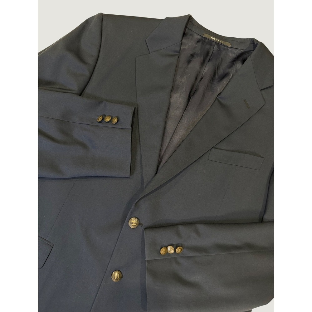 Hickey Freeman Collection Navy Blue 100% Wool Sport Coat Blazer 44 REG USA Made